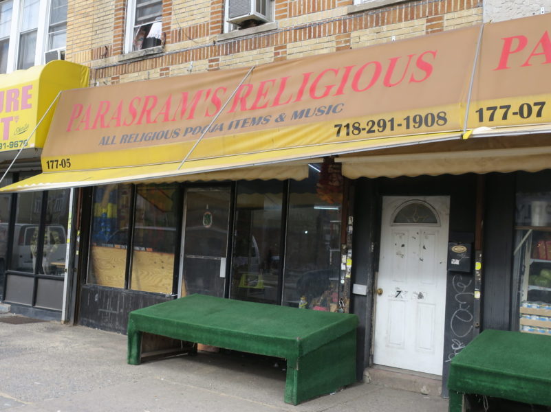 outside of parasram's religious goods store for sale by auction in new york city