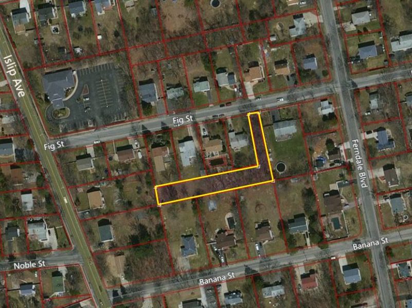birds-eye view of 21,300 square foot vacant lot for sale at maltz auctions
