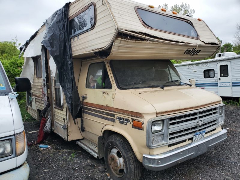 damaged rallye camper for sale at maltz auctions in new york