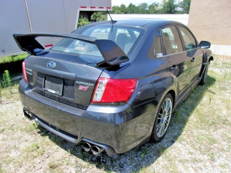 Backside of Subaru automobile up for auction at Maltz Auctions