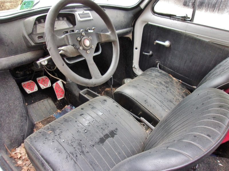 Interior front seats of Fiat automobile up for auction at Maltz Auctions